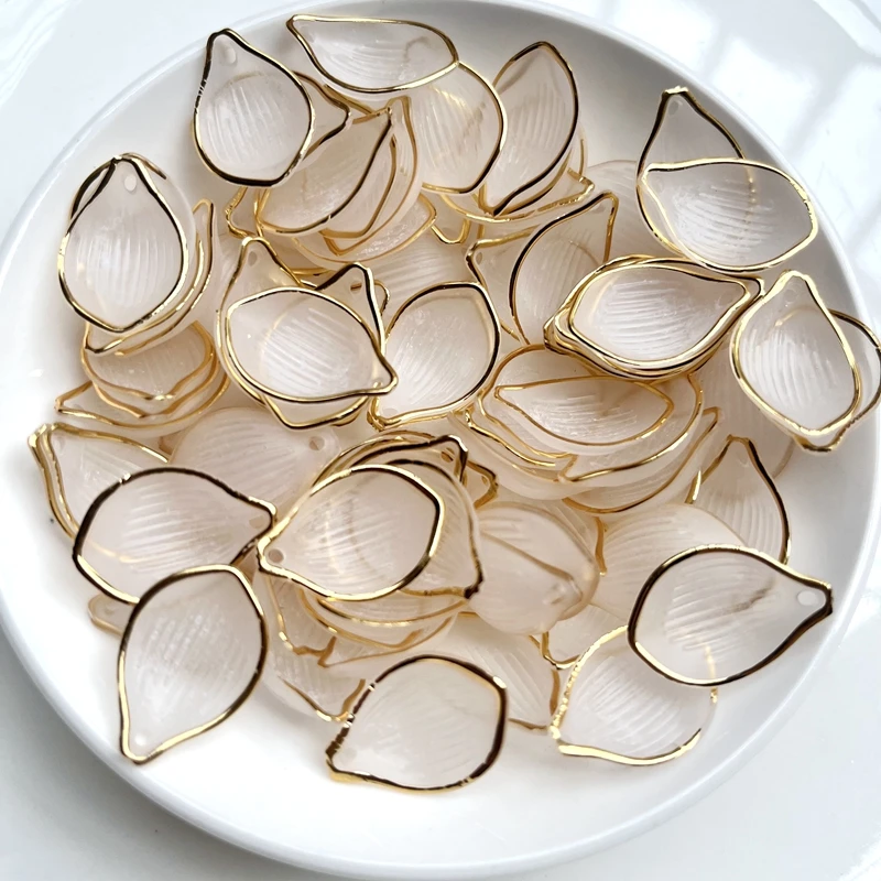 Acrylic Beads Plastic Beads Acrylic Craft Beads 40pcs 22 * 15mm leaf gold and silver edge acrylic bead for jewelry making bracelet necklace earrings DIY