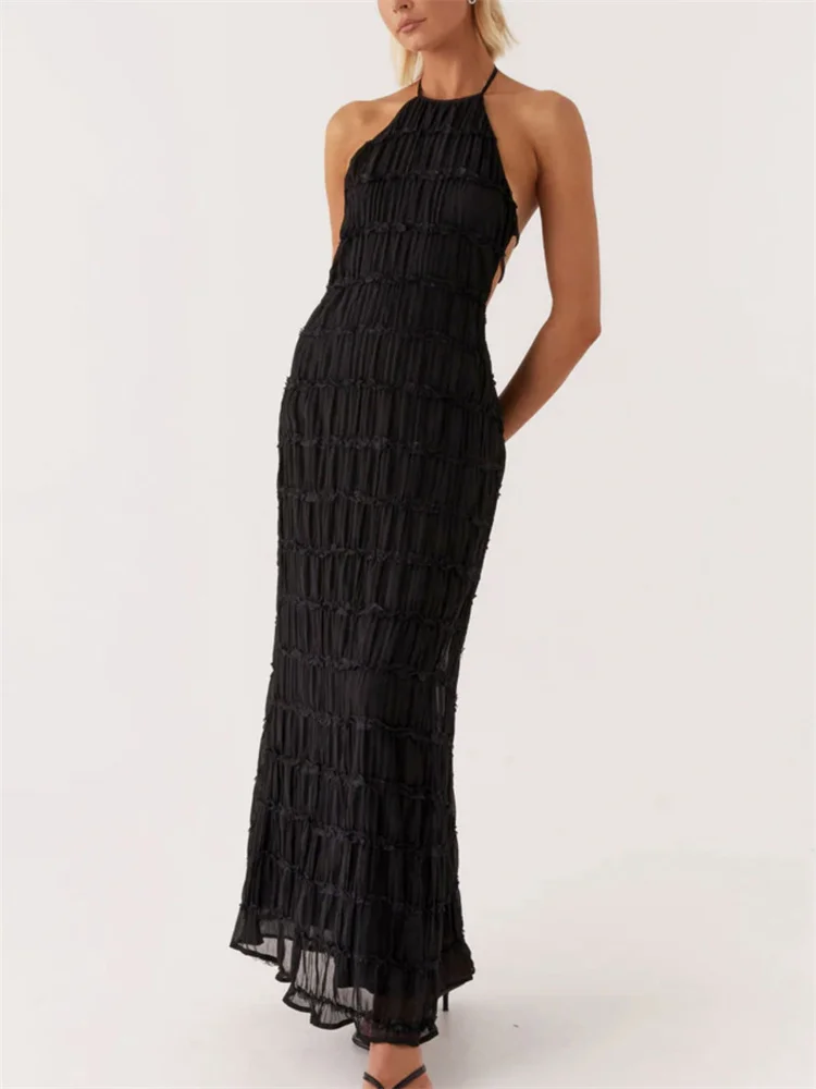 Spring Long Dress for Women Lace-Up Backless Maxi Dress