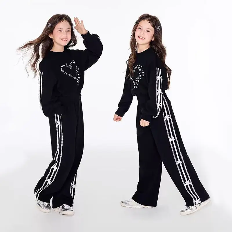 الفتيات الخريف ربيع موضة جديدة بسيطة 2 قطعة بلوزات بأكمام طويلة + السراويل الدعاوى 6-14 سنة المراهقين الاطفال وتتسابق الملابس مجموعات