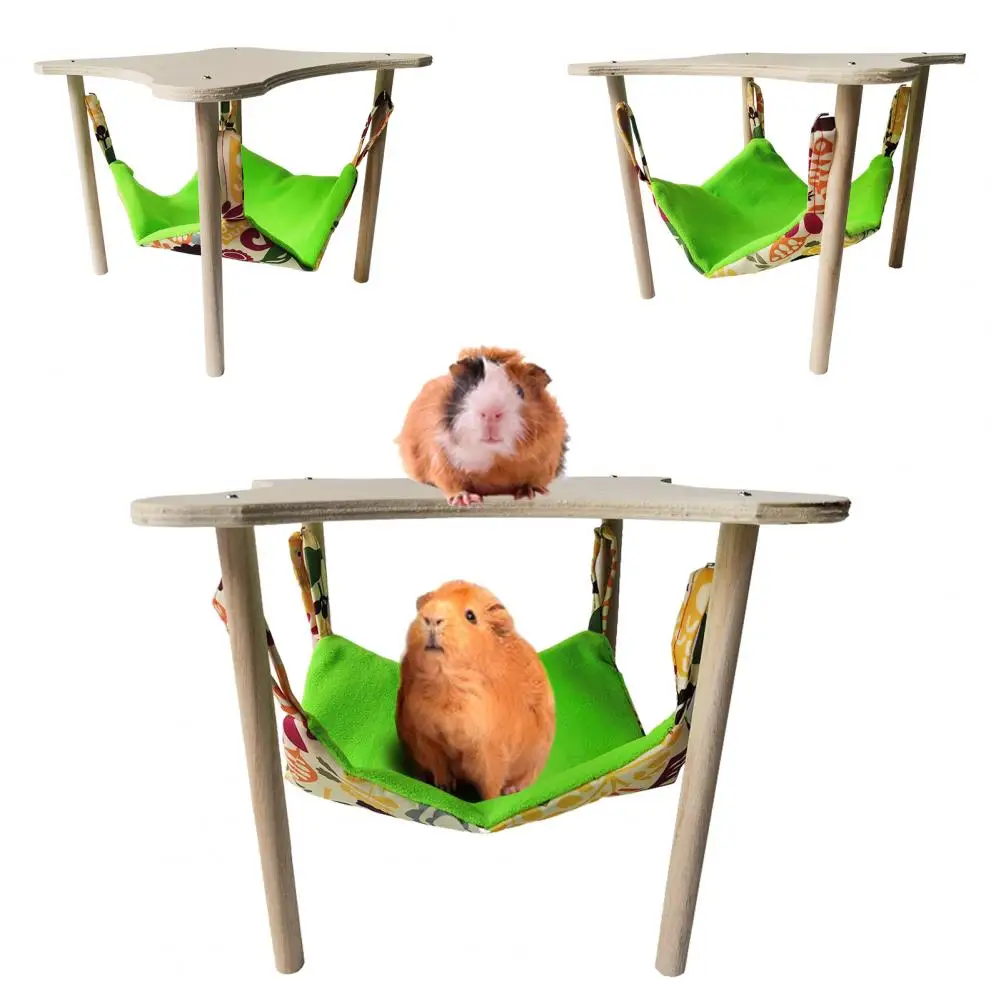 Small Animal Play Toy Pet Hammock Toy Durable Wooden Stand Small Pet Hammock Soft Comfort for Birds Guinea Pigs More