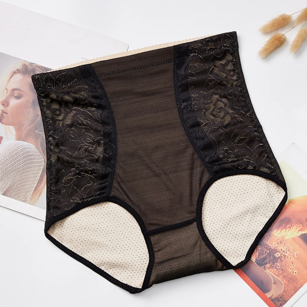 Description Picture 4 of itemWomen's Seamless High-Rise Shaping Panties Sexy Lace Embroidery Waist Trainer Hip Lifting Control Underpants Soft Breathable Bri