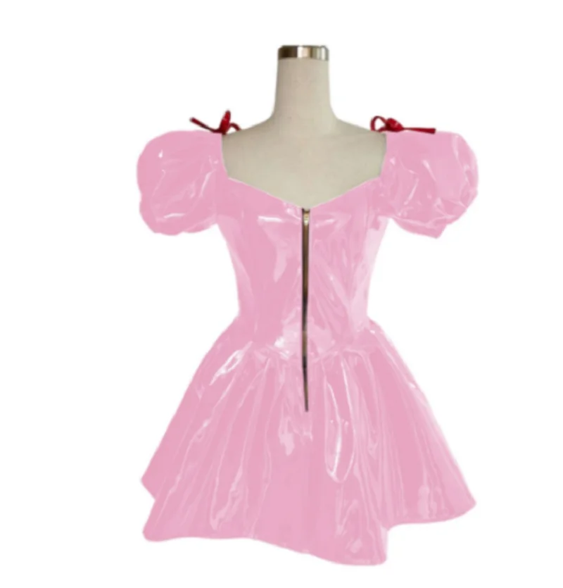 

French Hot Selling Sweet Front Zipper Pleated Skateboard Dress Tank Top Slim Fit Dress Summer Sweet Fluffy Sleeves Beautiful Bow