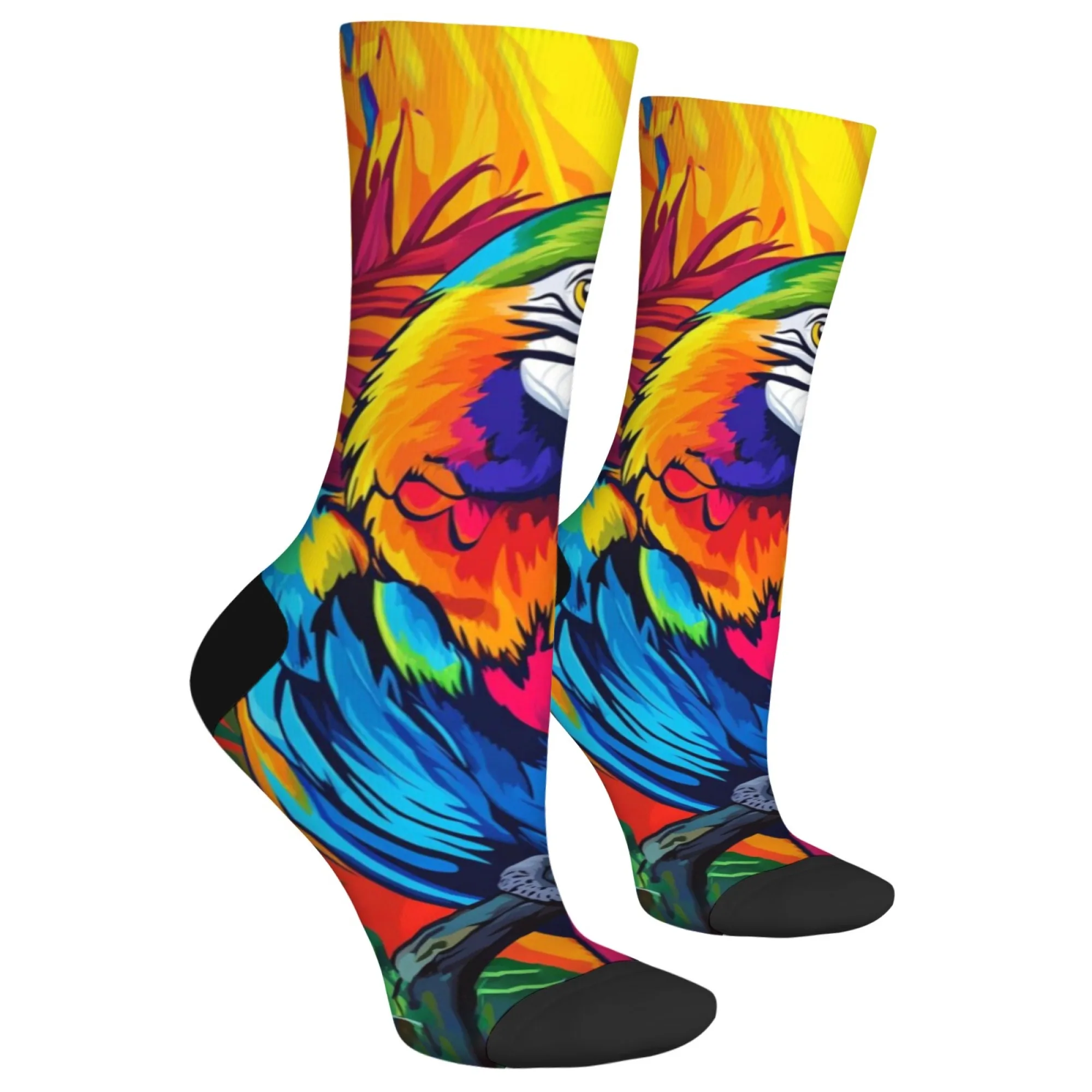 Vibrant Parrot Print Men's Retro Compression Socks - Soft & Comfortable Novelty Gift