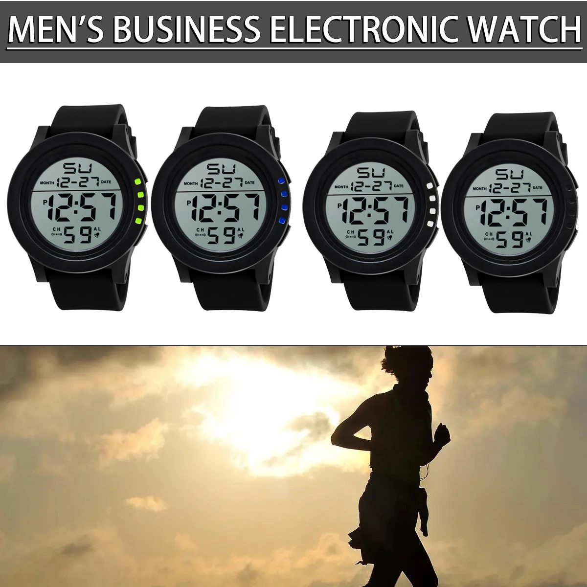 

New Electronic Watch Multi-functional Outdoor Sports Waterproof Watch Time Week Date Display Watch Black / White / Blue / Green