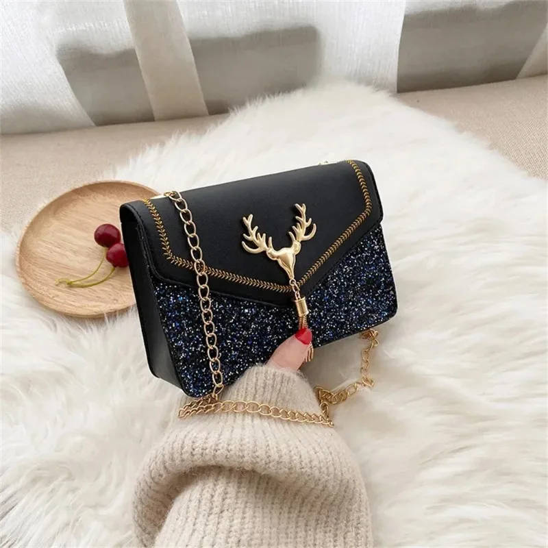 New Women Shoulder Bag Deer Head Decoration Messenger Bags PU Leather Underarm Luxury Designer Chain Lady Small Square Handbag