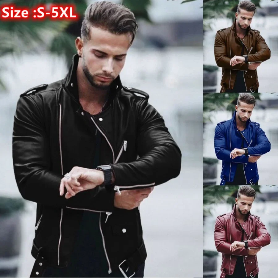 

New Autumn Winter Men's Fashion PU Leather Jackets Plus Size 4XL 5XL Slim Leather Jackets Male Jackets for Men Coats Clothing