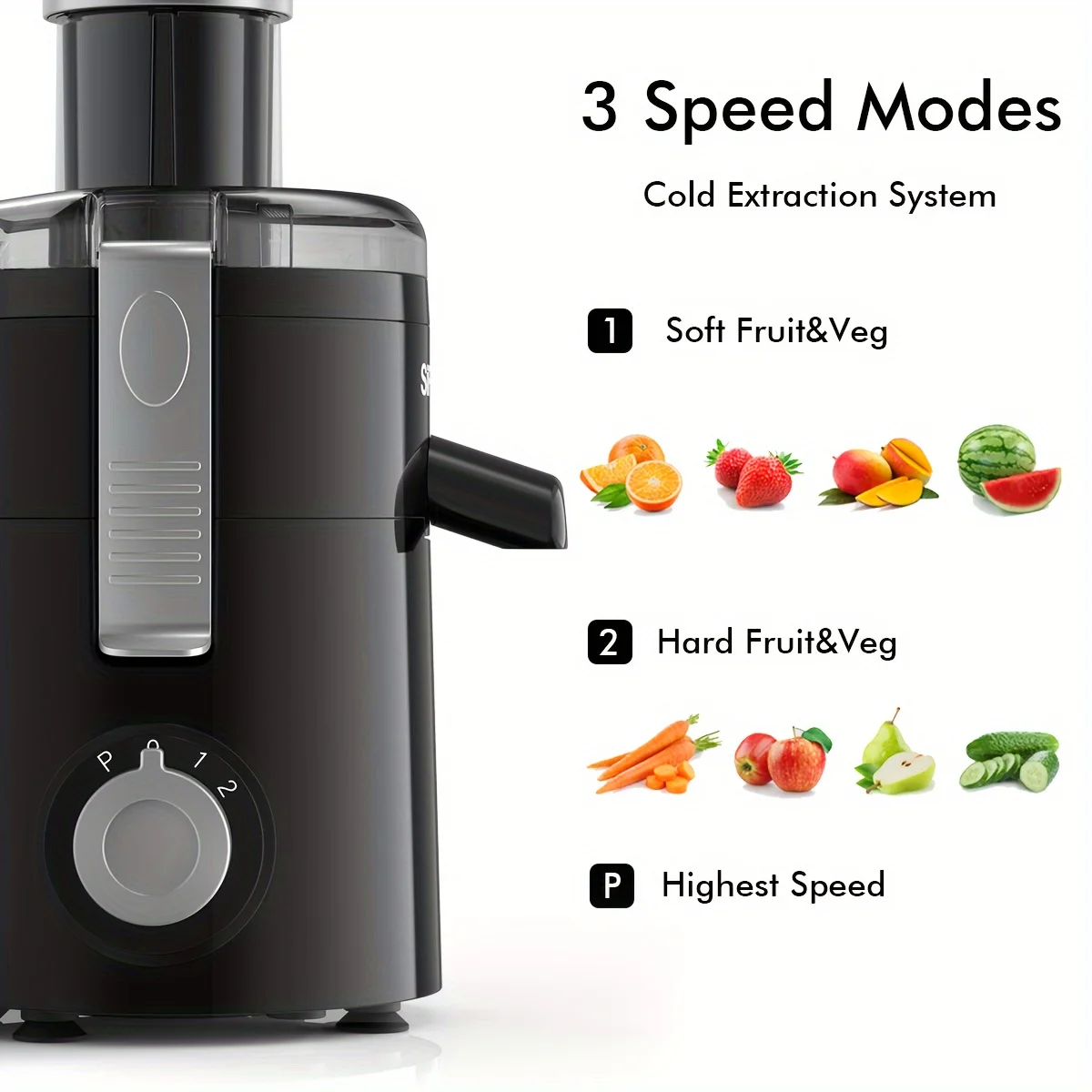 SiFENE Compact Centrifugal Juicer with 3-Speed Settings, Fast Juicer Machine for Fruit & Veggie, Easy to Clean, BPA Free, Black 4