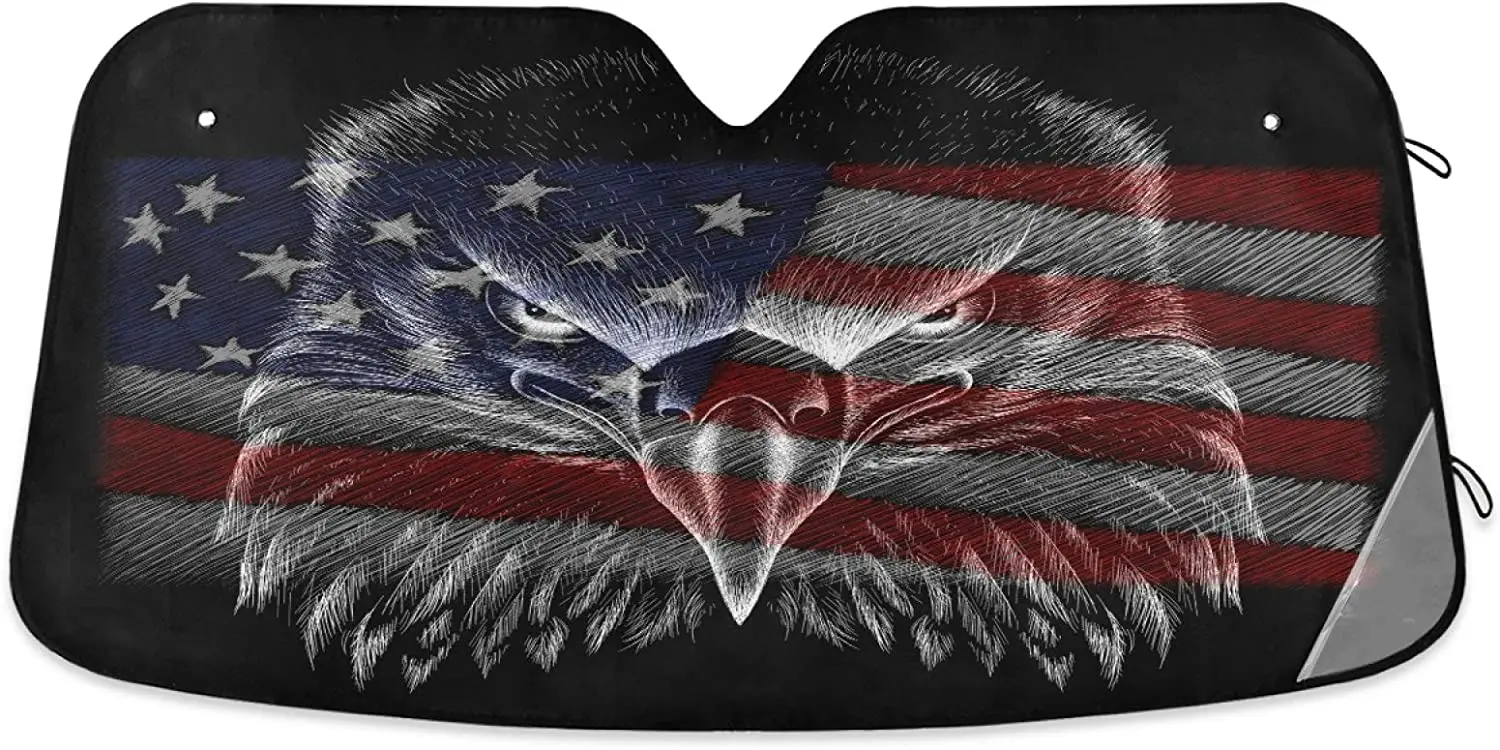 

American Flag Bald Eagle Car Windshield Sun Shade USA Patriotic Sunshade Blocks UV Rays Protector Keep Your Vehicle Cool Sun Shi