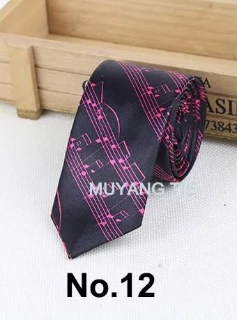 Classic Musical Notes Tie Neck Mens Skinny 5cm Zipper Neckties Red Black Blue White Color Slim Narrow Entertainment Party