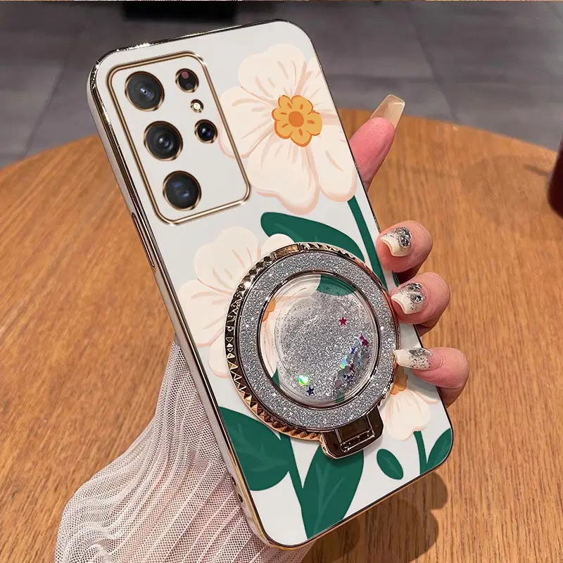 White Floral Plating Phone Case Cover