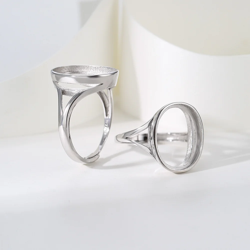 925 Silver Ring Blank fit 5X7mm/6X8mm/7X9mm/8X10mm/10X14mm/12X16mm/13X18mm Oval Stone Adjustable Ring Mounting DIY Jewelry