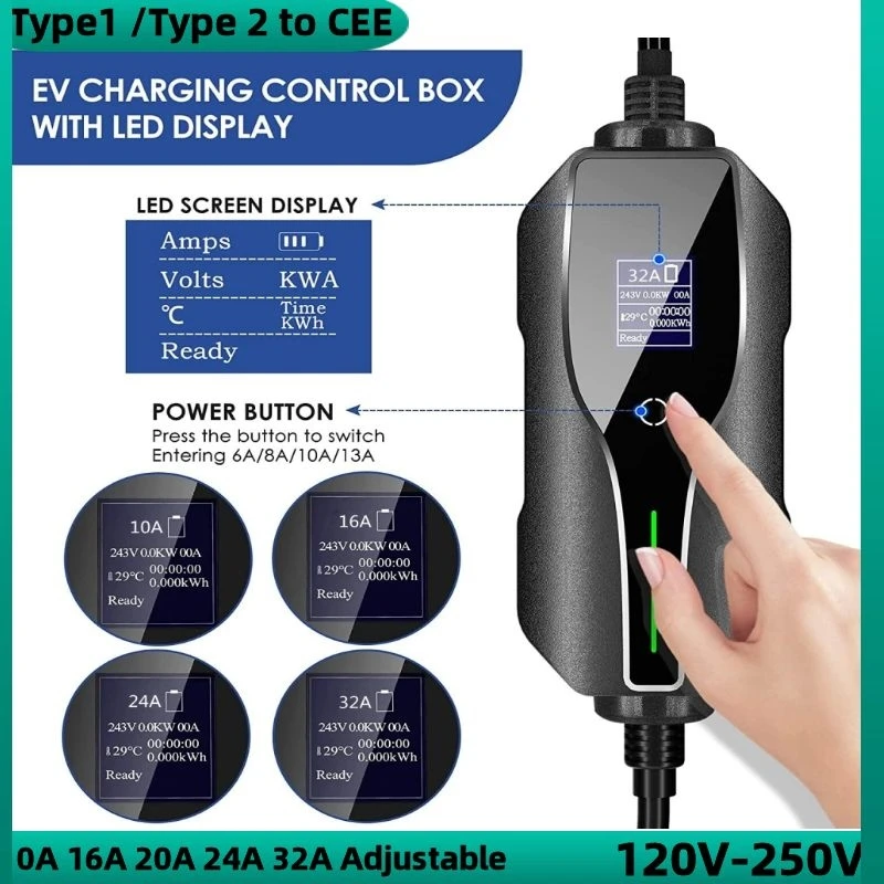 

Portable Electric Vehicle charging EV Charger 32A Type1 Type 2 CEE Plug 220V-240V Car Charging Cable 62196-2 J1772
