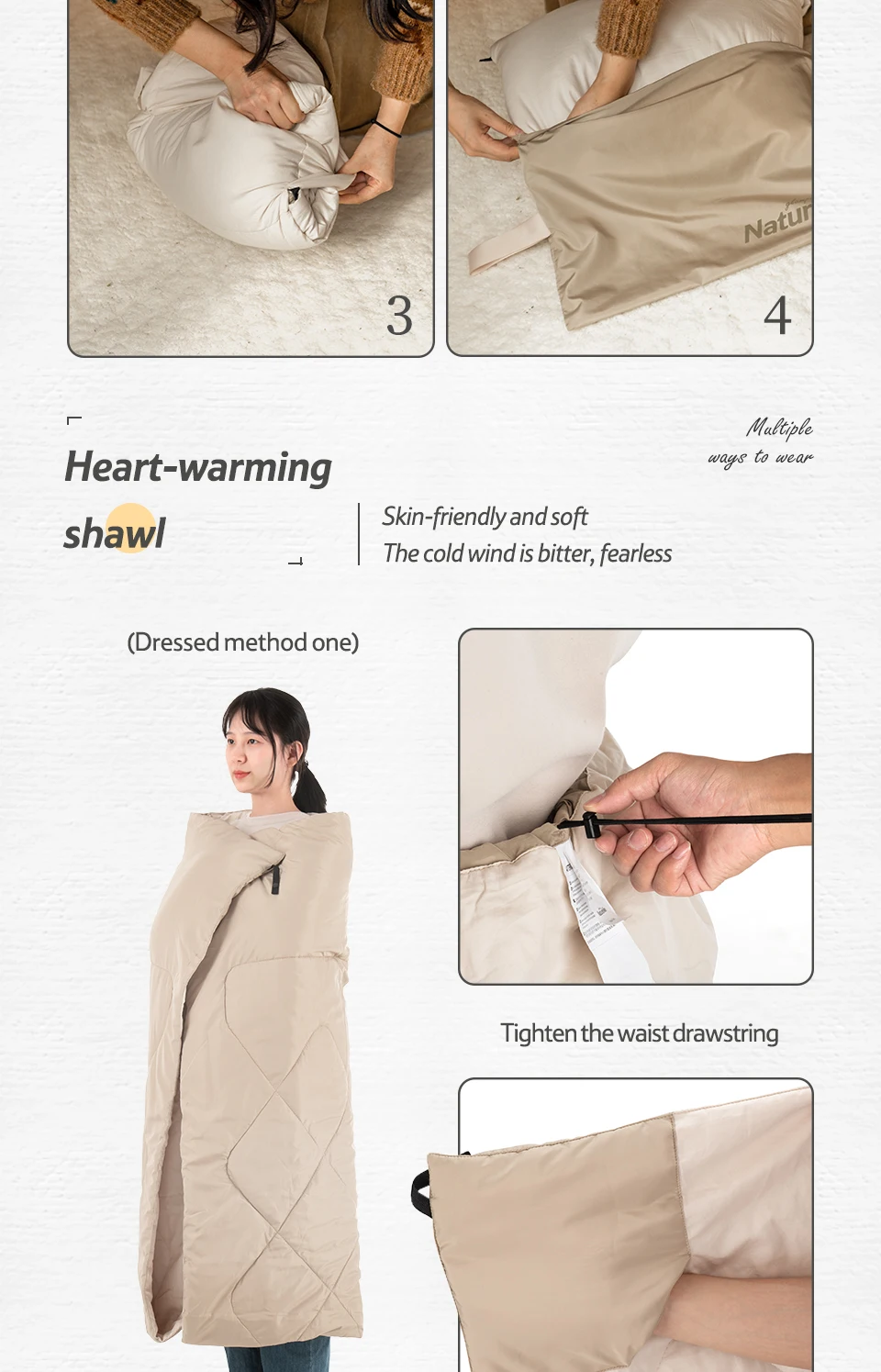 Description Picture 4 of itemNaturehike Outdoor Travel Cotton Quilt Wearable Portable Shawl Ultralight Soft Comfortable Keep Warm Tent Blanket Camping