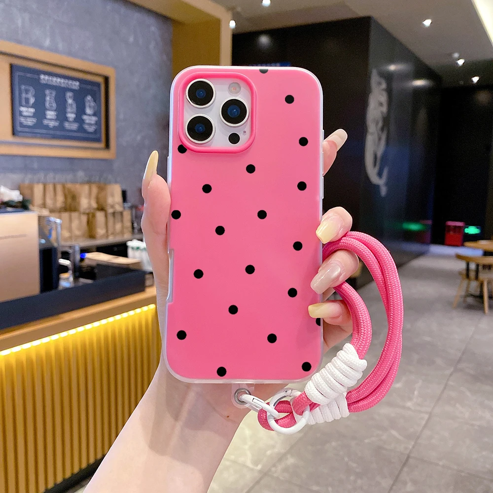 Chic Polka Dots Phone Case with Lanyard - 2-in-1 Protective Cover