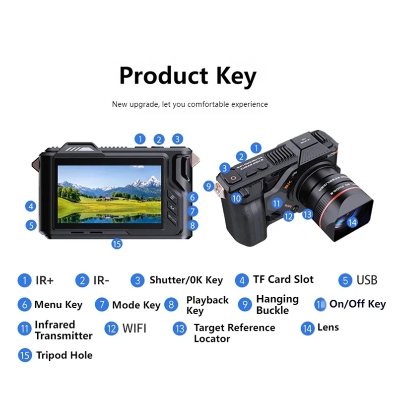 NVC100 4K HD 디지털 와이파이 SLR 카메라, 내구성 캠핑용 적외선 풀 컬러 나이트 비전 단안 망원경, 50X 줌, 500M, 52MP