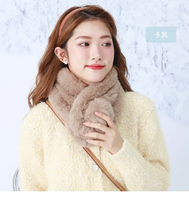 

Japan Style Scarf Women Luxury Thick Scarf Imitation Rabbit Fur Pearl Scarf Warm Fake Collar Invierno Mujer Foulard T462