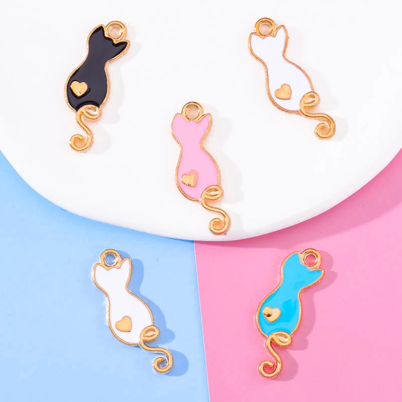 

20Pcs Cartoon Animal Love Cat Enamel Pendant For Jewelry Making Cute Drop Earrings Pendants Necklace DIY Keychain Craft Supplies