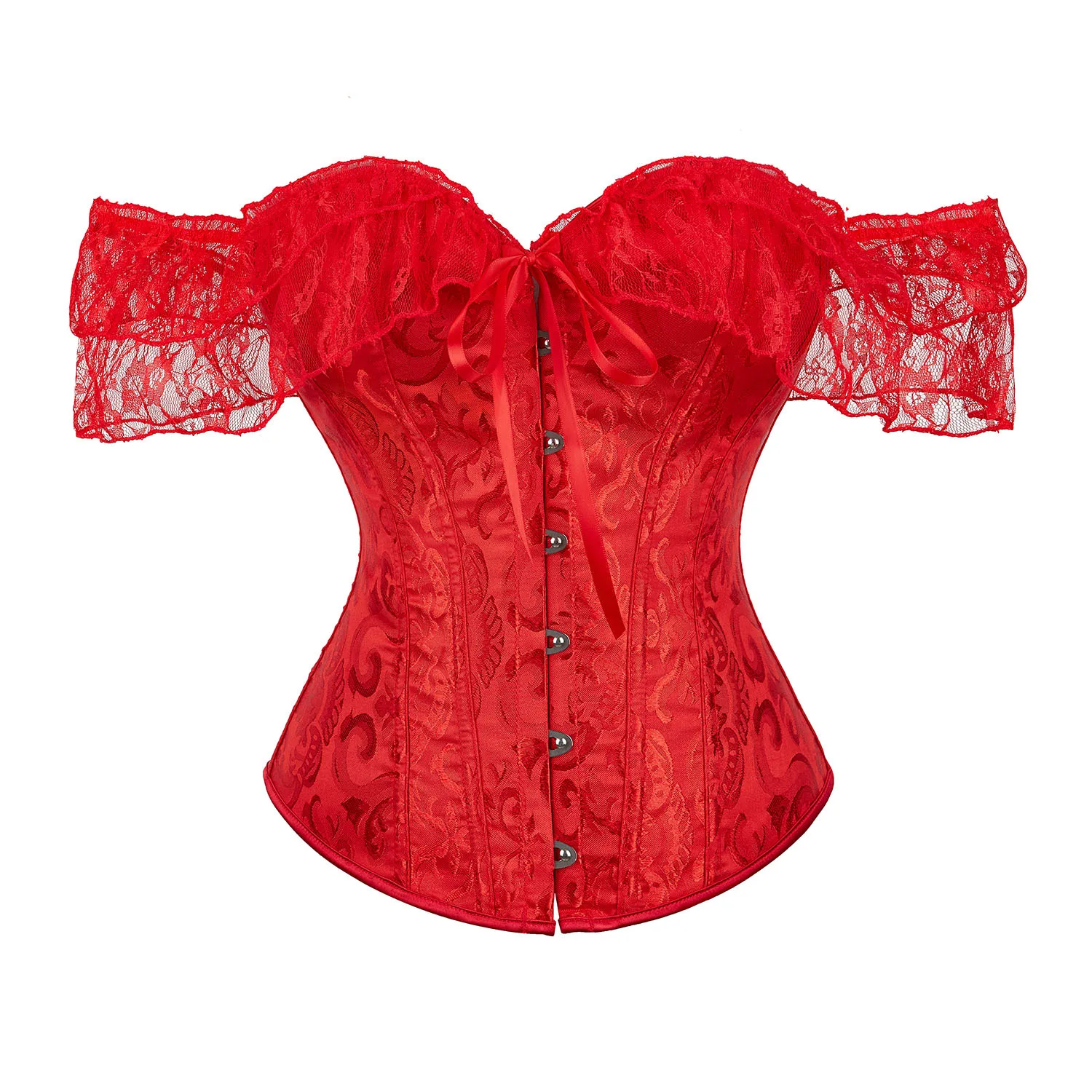 Damen Rüschen-Korsett-Top Spitzen-Bustier Schulterfreies Oberteil mit Stahlbügel Verstellbar Vintage Mode Sexy Dessous Übergröße – Detail 15