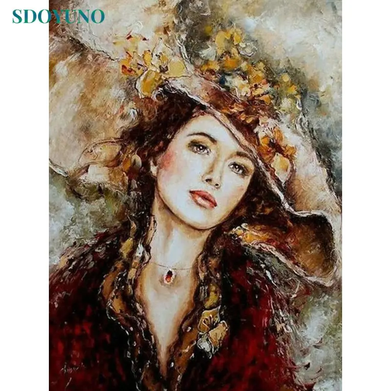 

SDOYUNO 5D Female Diamond Painting Portrait Full Square/Round Diamond Embroidery Mosaic Art Home Diy Decoration Gift
