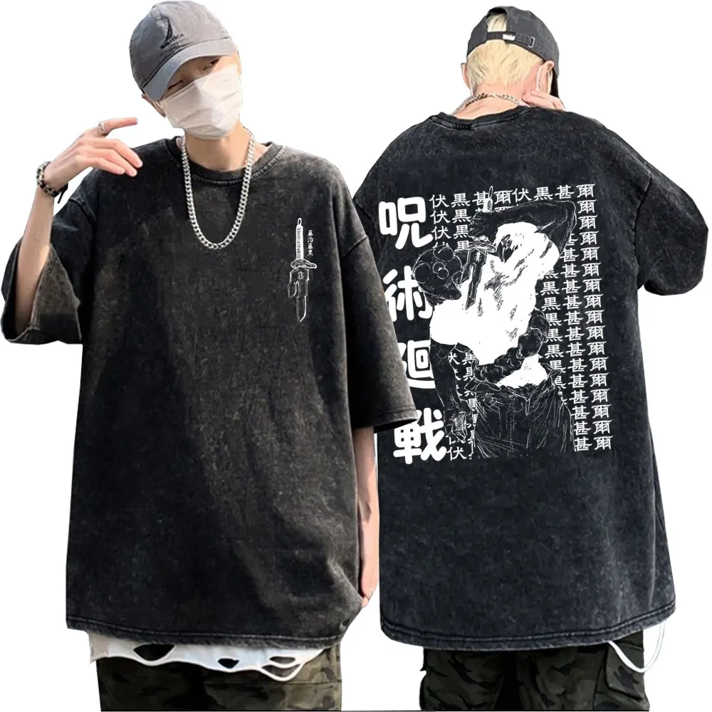 

Washed Vintage Men Women's Anime Jujutsu Kaisen Fushiguro Toji Graphic Tshirt Male Manga Retro Oversized Short Sleeve T Shirt