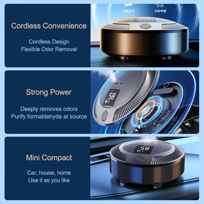 Car Air Purifier Digital Display Rechargeable Dual Use In Car And Home Deodorization Product Interior Decoration Deodorizer
