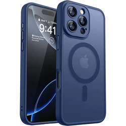 Luxury Armor Shockproof Matte Transparent Case with Clear Silicone Shell for iPhone 14 (Dark Blue)