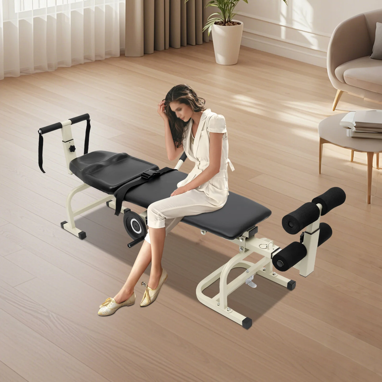 Multifunctional Body Stretcher Massage Traction Bed Adjustable Spinal Decompression Bench for Neck, Shoulder & Back Pain Relief