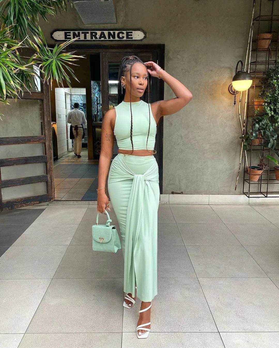 Stylish Women's Suit Crewneck Sleeveless Vest And Slim-Fit Long Dress Lace-Up Set Summer Ladies Solid Color Two-Piece Outfits