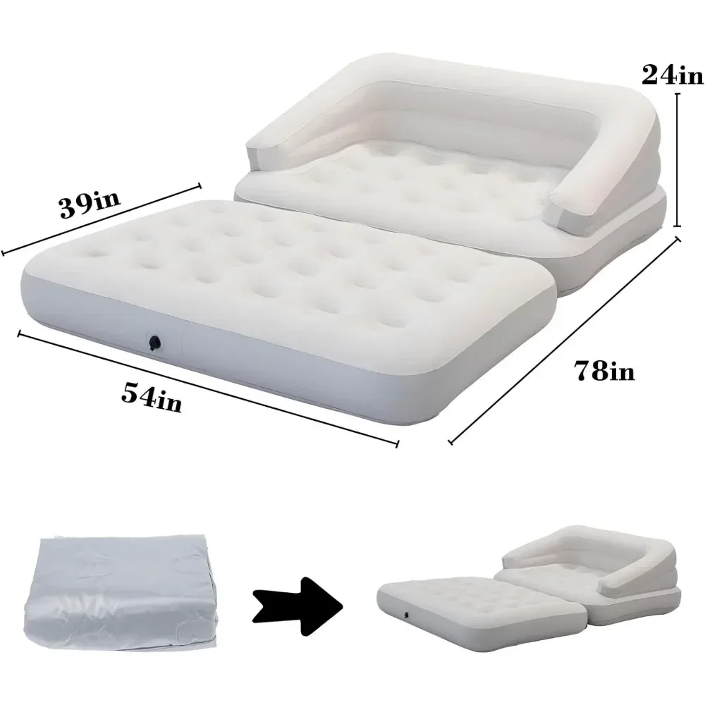 Inflatable Sofa Bed for Camping Pool Float Couch Outdoor Flocked Mattress Bed with Armrest Full Size
