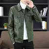 2024 New Style Leather Men's New Lapel Handsome Casual Thin Plus Fleece Coat Young Slim Korean Wear Fashion Trend Zipper Jacket 5