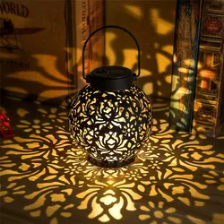 Solar-Powered LED Iron Art Hanging Lantern for Outdoor Garden Decoration (Warm White)