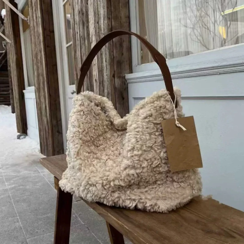 Women Bag Autumn Winter Luxury Fashion New 2026 Imitation Lamb Wool Shoulder Bag Handbag Simple Office Women Bag Handbags Purses