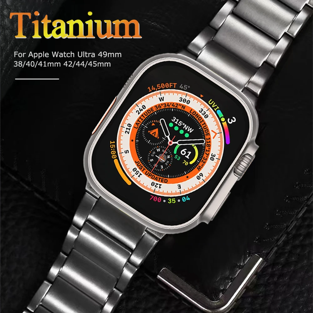 

Titanium Strap For Apple Watch 9 7 8 Band 45mm 41mm Metal Link Bracelet for IWatch Ultra 2 49mm 6 SE 5 4 44 40 42mm Accessories