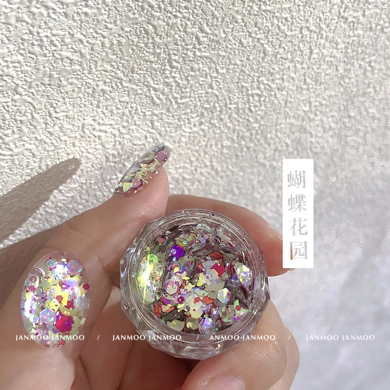 

1-Jar Holographic Nail Sequins Laser Chunky Glitter Mixed Mermaid Slicer Flakes 3D Shiny Loose Bulk Glitter "Nail Art Supplies "