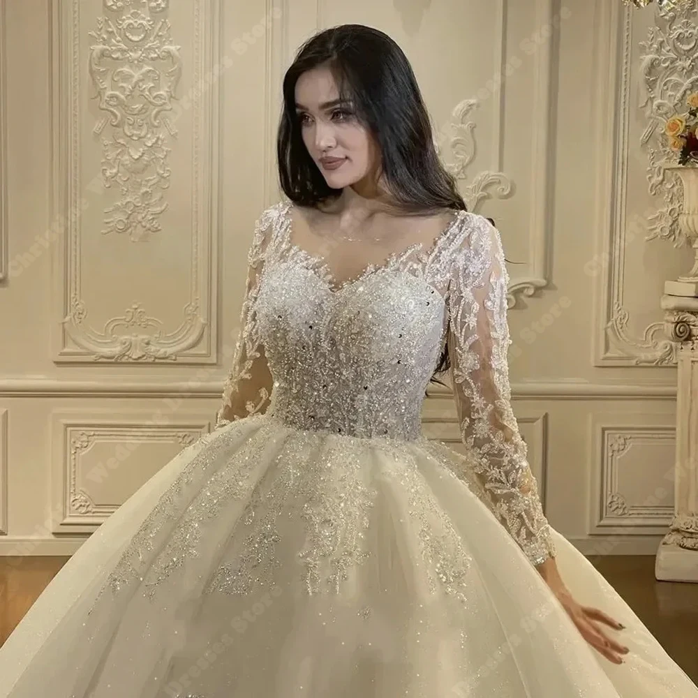 Elegant Lace Appliques Women Wedding Dresses A-Line Bridal Gowns Mopping Length Princess 50cm Tail Vestidos De Novias Customized 2