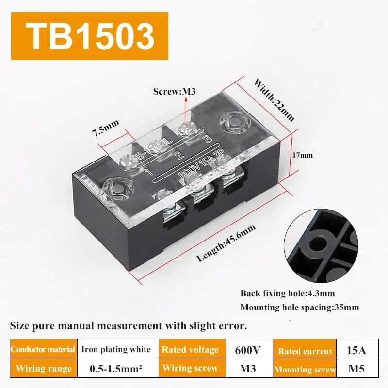 Dual Row Strip Screw Terminal Block Wire Connector, 1 Piece, Fixed Wiring Board, 15A/25A Capacity