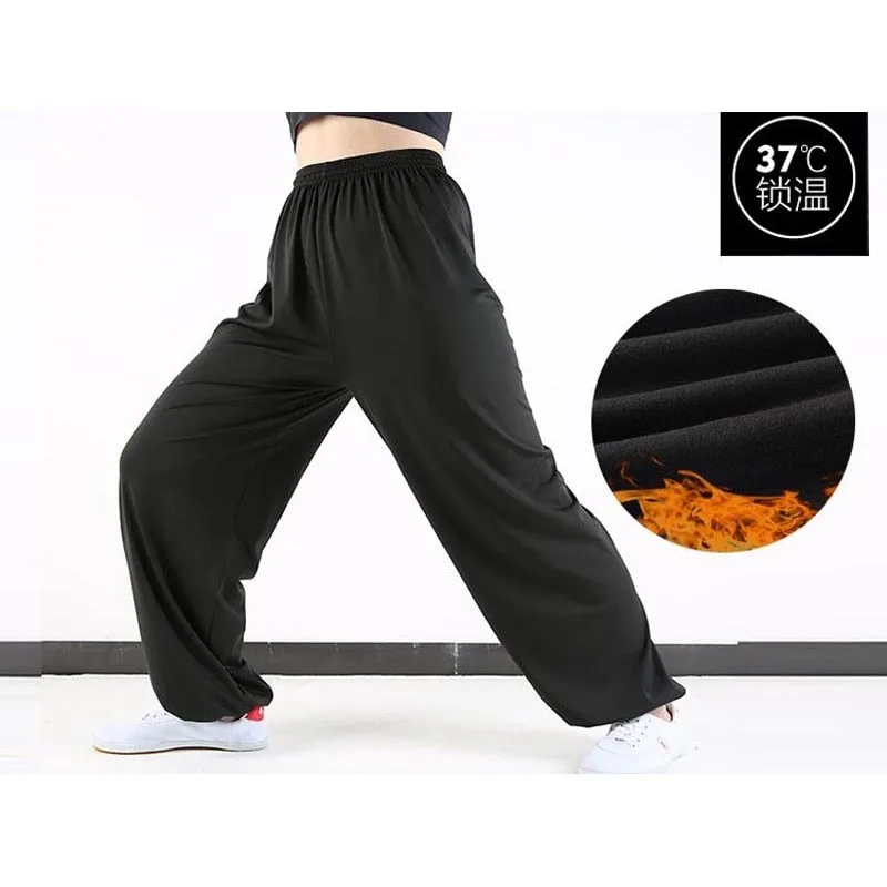 Martial Art Trousers Tai Chi Trousers Thickened Plush Tai Chi Pants Embroidered Martial Arts Training Pants Lantern Taekwondo Karate Judo Kung Fu Trouser Winter