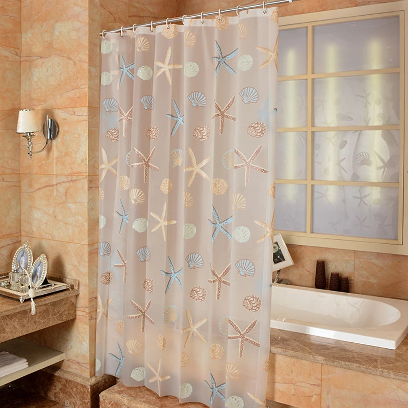 Shower Curtains Starfish Pattern PEVA Shower Curtain Seaside Style Bathroom Bath Curtain With Hooks Waterproof Mildew