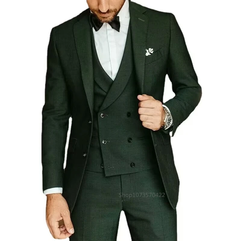 Solid Suits for Men Slim Fit Groom Wedding Tuxedo Notch Lapel Business Formal Party Male Blazer Vest Pants 3 Piece Costume Homme
