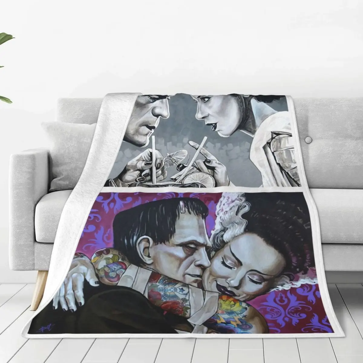 

Bride Of Frankenstein Collage Blankets Warm Flannel Science Fiction Horror Film Throw Blanket for Bedding Couch Quilt