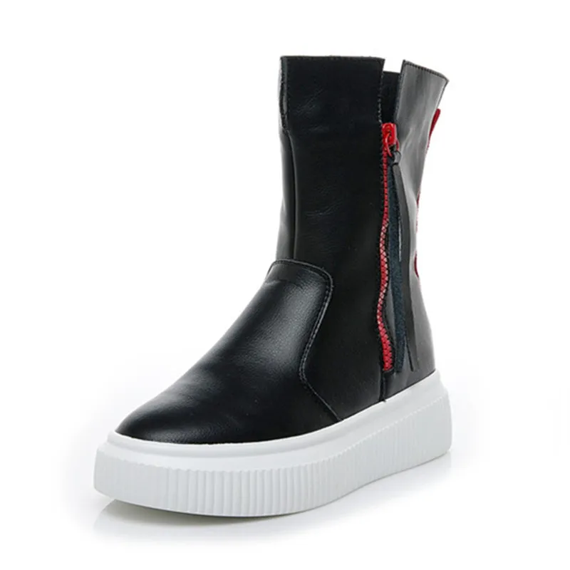 

Summer New Thick-soled Ladies Mid-tube Boots Natural Leather Hollow Hole Shoes Female Fashion Casual Sports Women's Flat Shoes