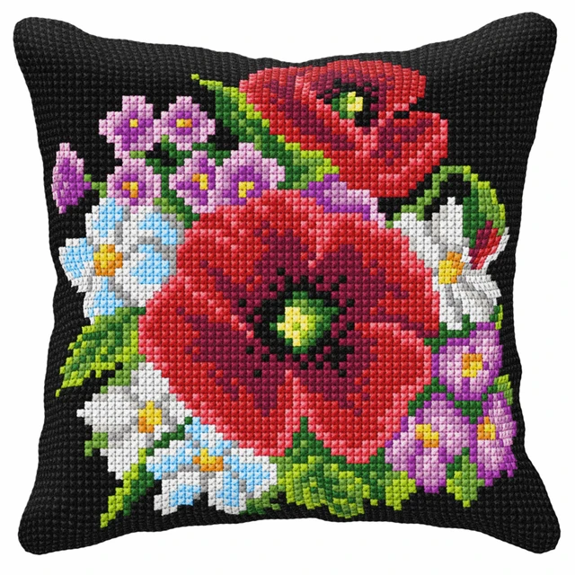 Taie d'oreiller avec coussin en point de croix, toile pré-imprimée