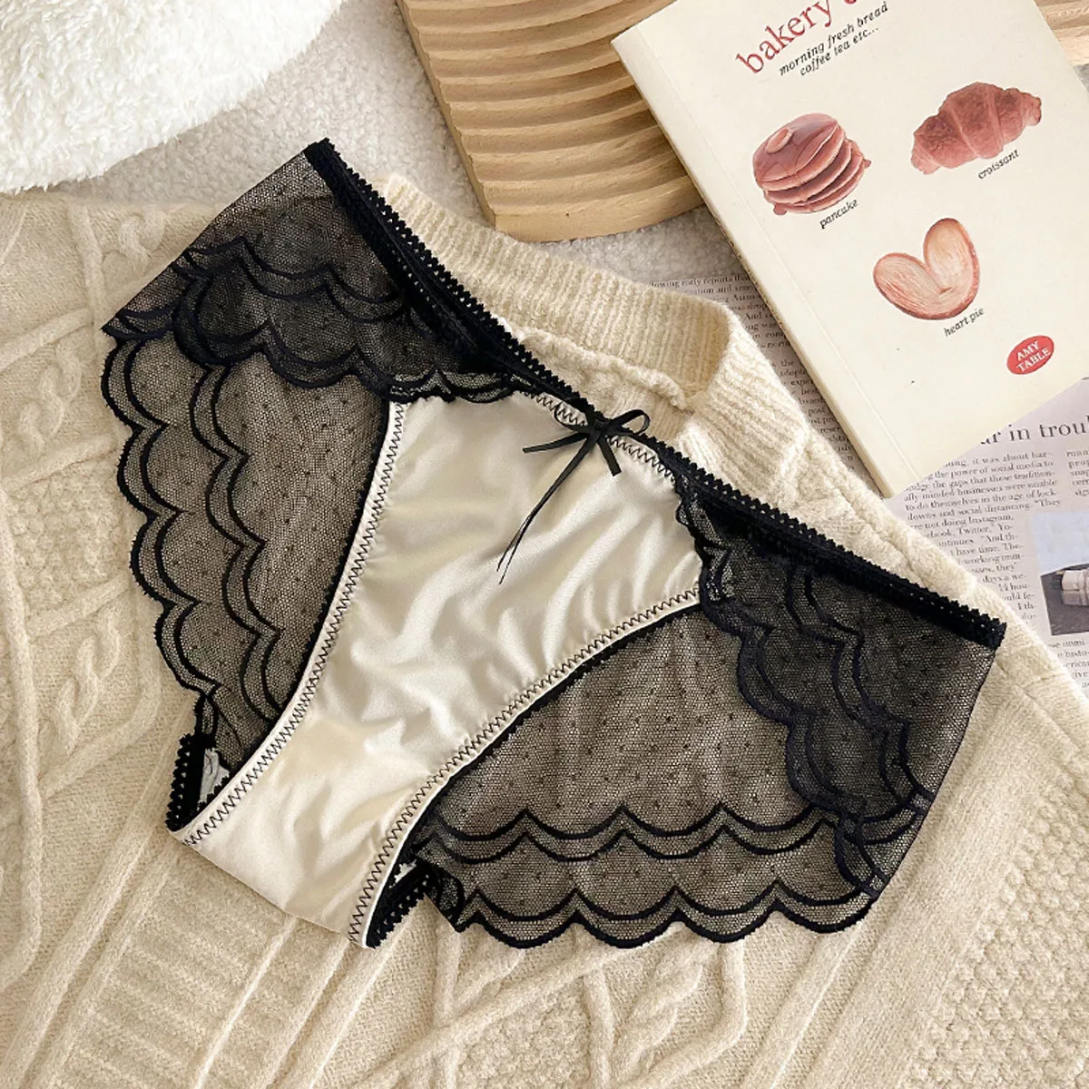 Sexy Patchwork Spitze Höschen Für Frauen Polka-dot Aushöhlen Mesh Slip Weibliche Bogen Baumwolle Gabelung Unterhose Atmungsaktive Unterwäsche – Detail 14