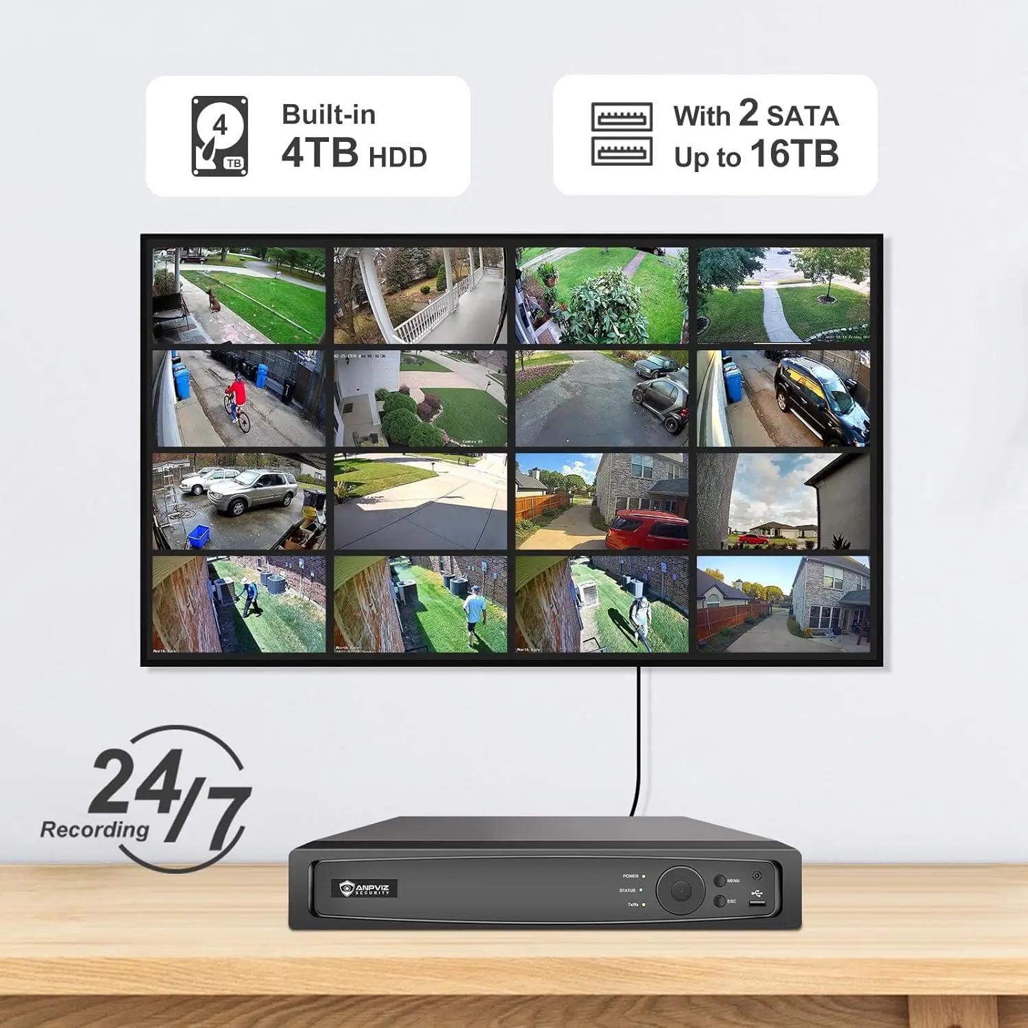 Anpviz 12MP NVR 32채널 PoE 보안 카메라 플러그앤플레이 시스템 32CH H.265+ NVR 및 8TB HDD 16포트 PoE 스위치 24개 4K 카메라