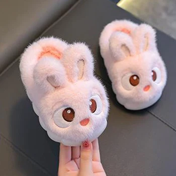 Kids Baby Girl Boy Winter Slippers Cute Bunny Warm Slippers Non Slip House Shoes for Children Indoor Outdoor Flats Shoes 2