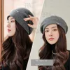2022 Female Boutique Cashmere Blend Winter Hat Fur Warm Soft Wool Women Skullies Beanies Wholesale Fedora Retro lady caps beret 4