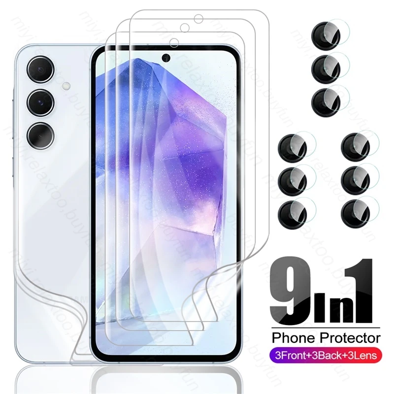

Гидрогелевая пленка 9 в 1 для Samsung A55 A35 A25 A15, стекло для фотоаппарата Samsung 2024, Защита экрана для Samsung A 15, 25, 35, 55, 55A, 35A, 15A
