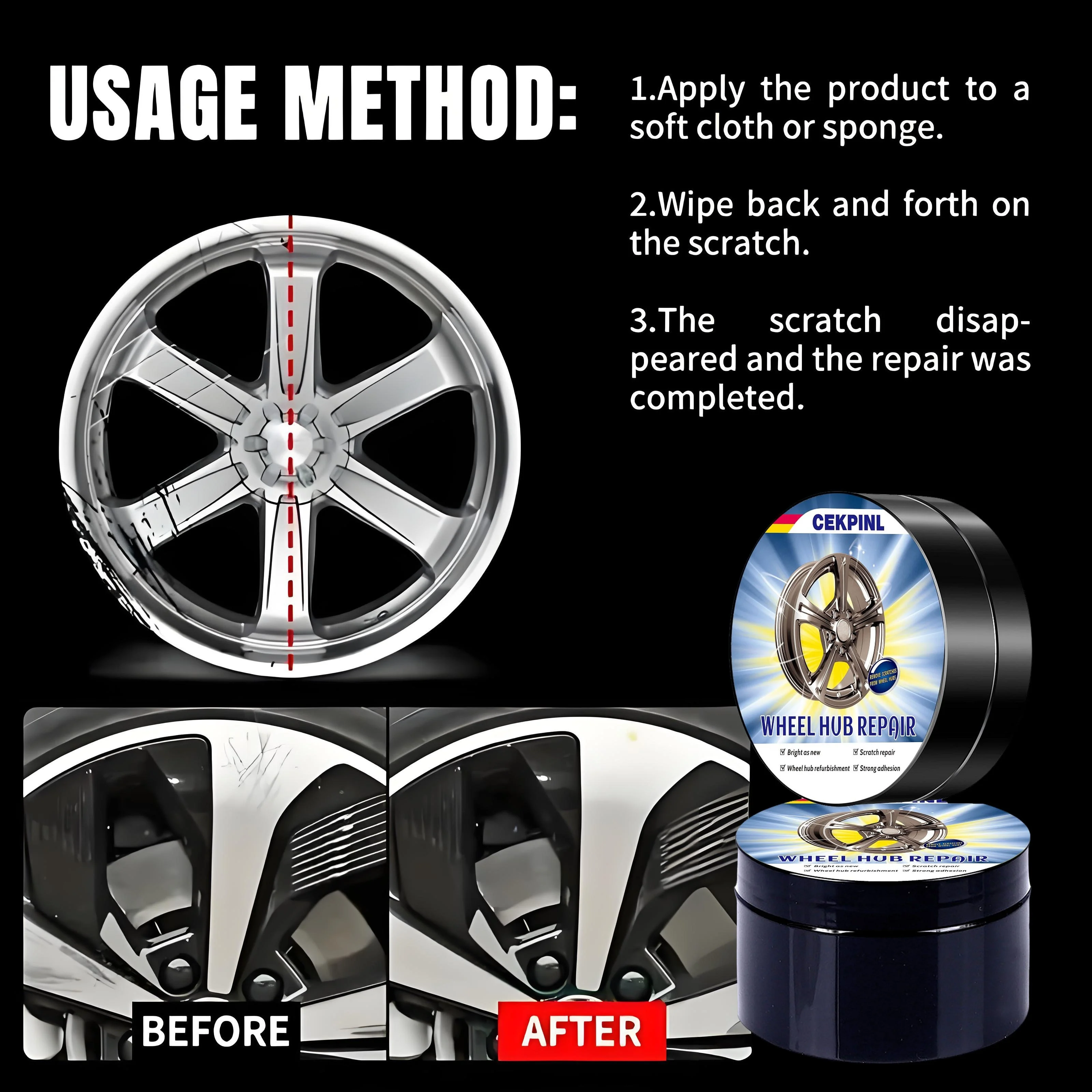 Cekpinl-Universal Wheel Hub Repair Kit Alloy Wheel Scratch Remover Oxidation Paste and Anti-Rust Agent Car Care Polish