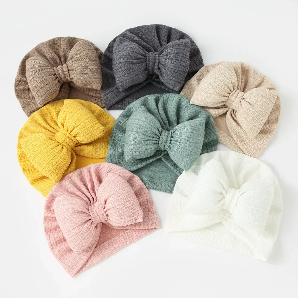 

Soft Lovely Bowknot Knitted Baby Hat Cute Solid Color Baby Girls Boys Hat Turban Newborn Infant Cap Knitting Beanies Head Wraps