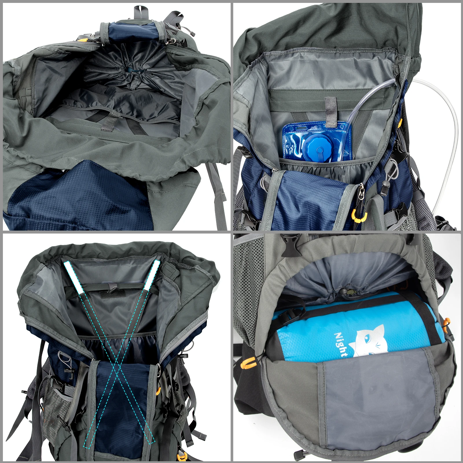 Night Cat Camping Backpacks 90L with Internal Frame Hiking Backpack for Men Women Waterproof Lightweight Breathable Outdoor 5